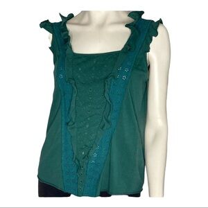 Hinge Embroidered and Ruffle Detail Tank Sz M